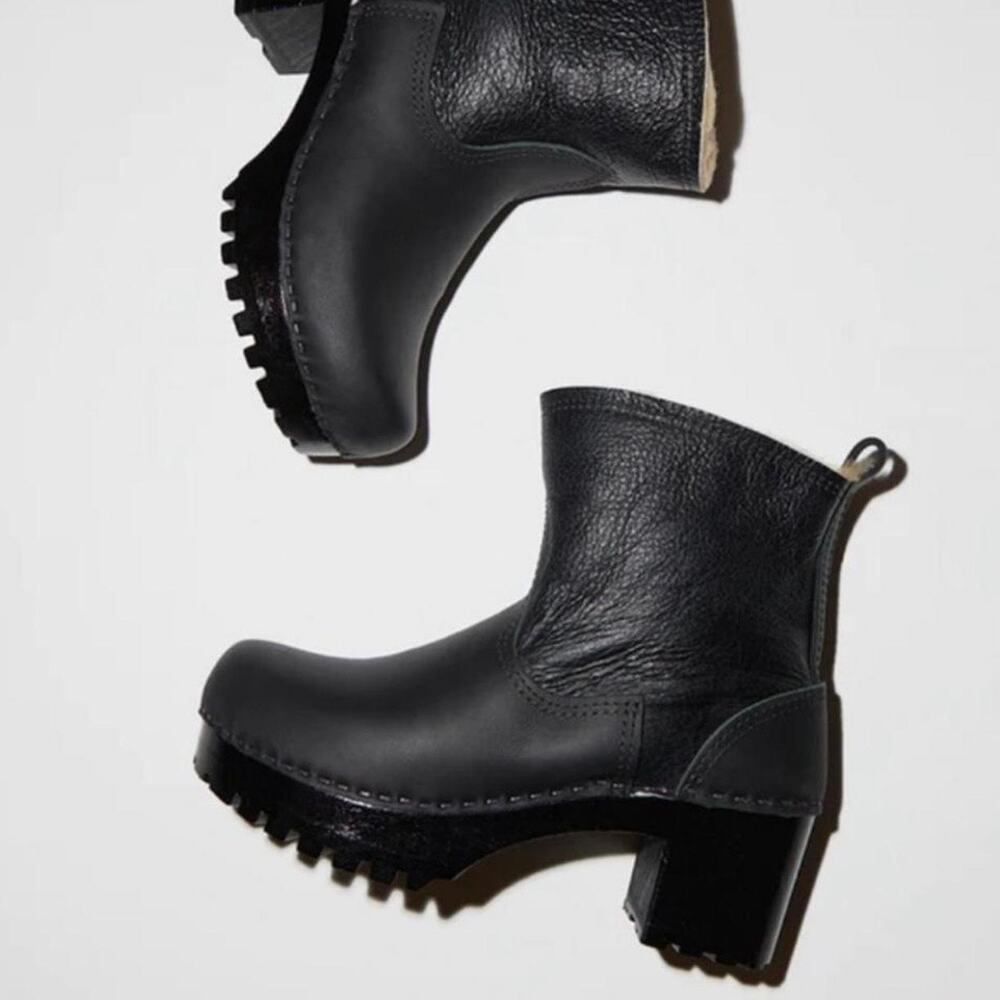 NO. 6 | Pull On 5" Mid Heel Shearling Clog Clogs Boot Black | 42 / 10.5-11